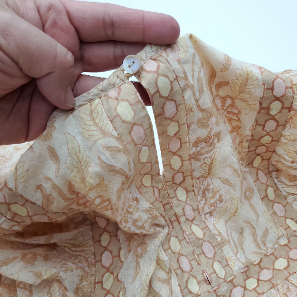 CLEOBELLA Revolve Rosy Mini Dress in Tamil Block Print Tan Boho Organic Cotton M - Picture 9 of 11